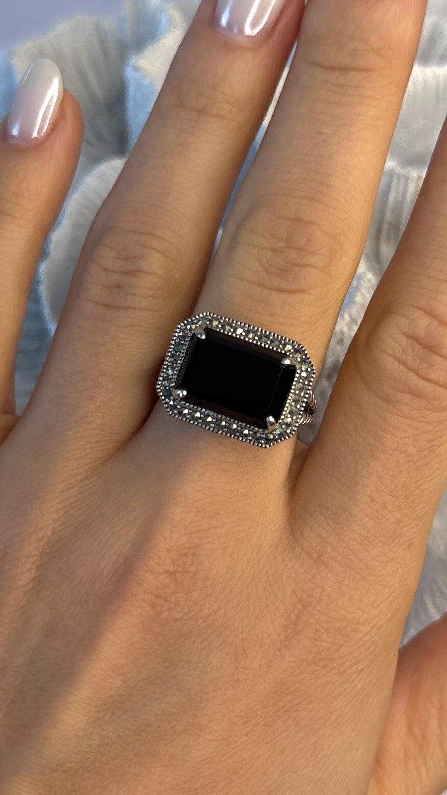 Marc 925 Sterling Silver Black Onyx Ring Size 8