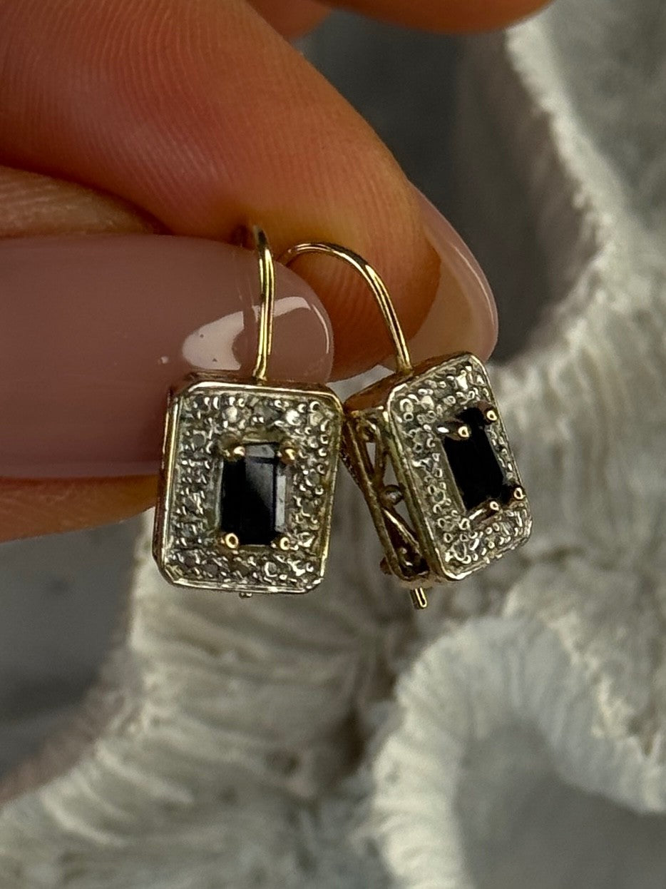 925 Sterling Silver Gold Plated Sapphire Earrings Length 0.70 Inch