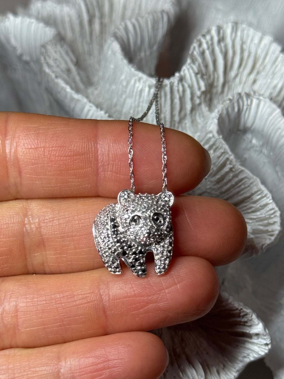 925 Sterling Silver Baby Bear CZ Necklace Length 18 Inch