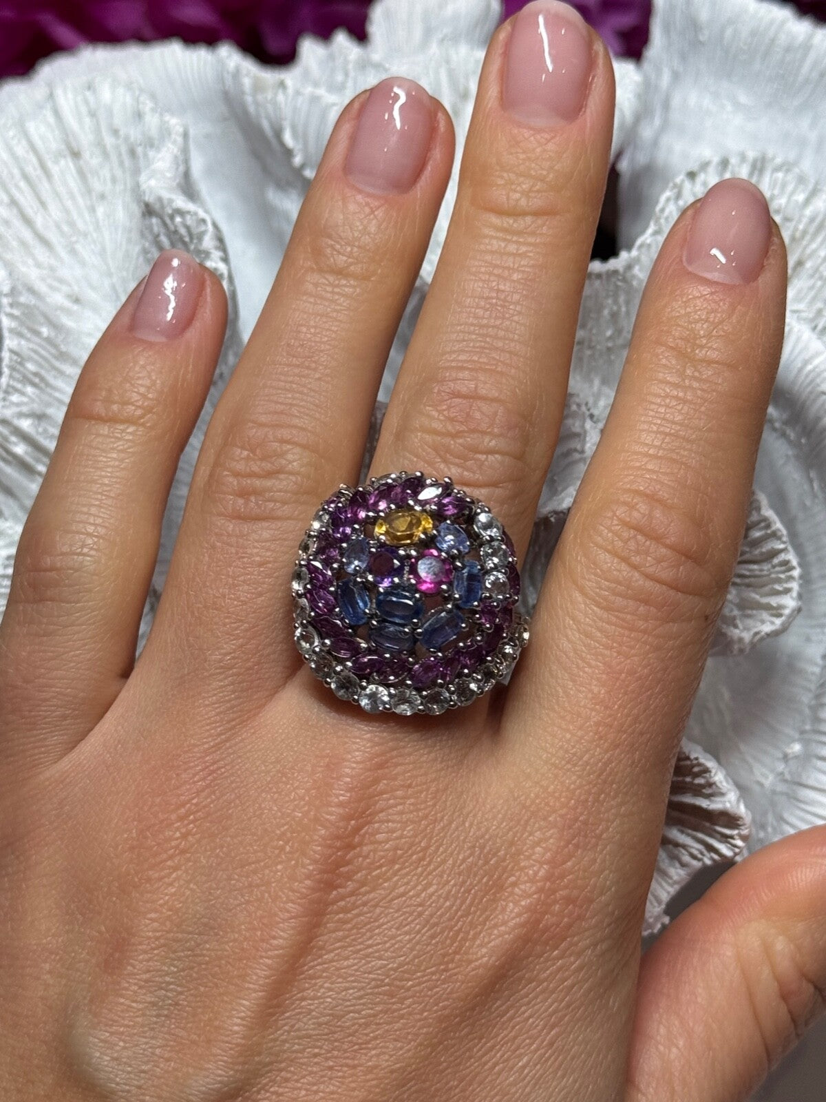 925 Sterling Silver Tourmalines Magic Ring Size 8