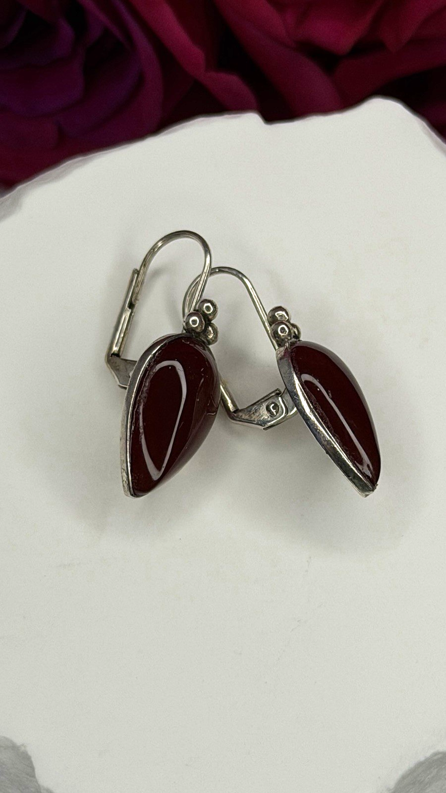 Vintage 925 Sterling Silver Carnelian Teardrop Dangle Earrings