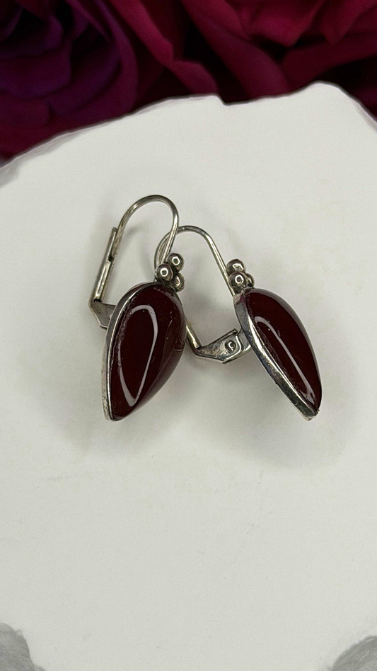 Vintage 925 Sterling Silver Carnelian Teardrop Dangle Earrings