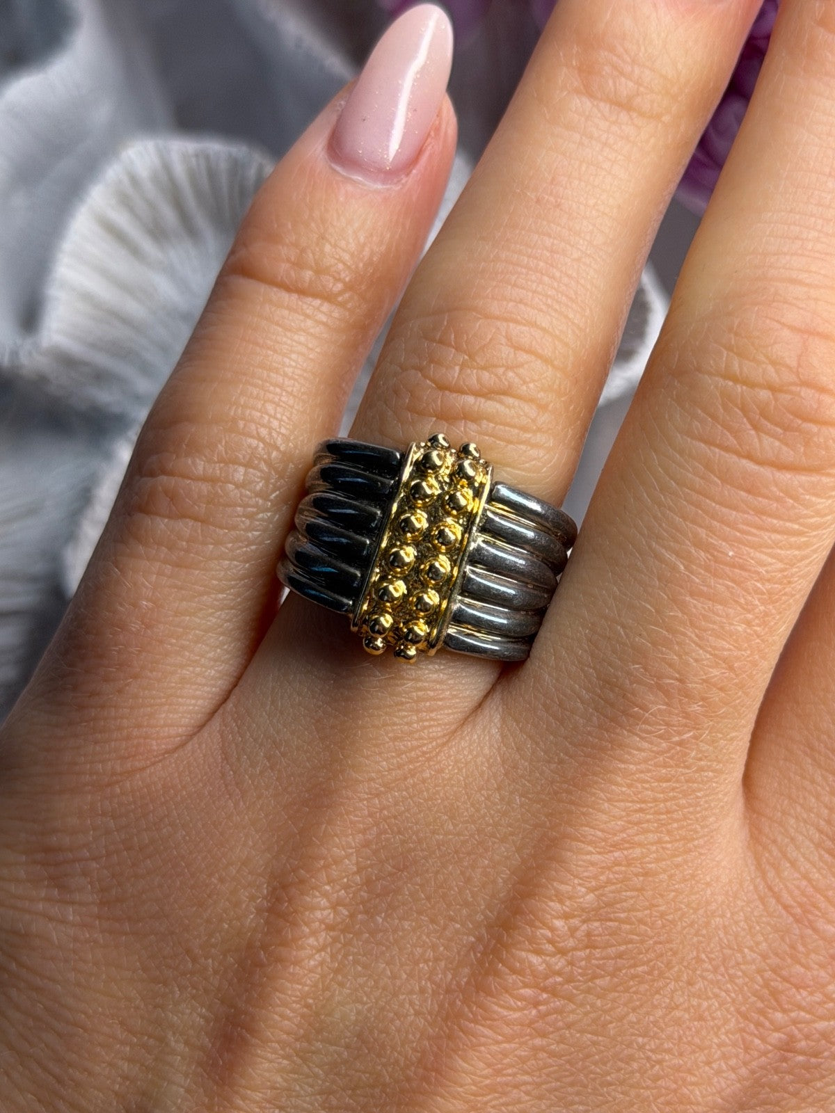 Italy Milor 925 Sterling Silver Gold Plated Part Ring Size 7