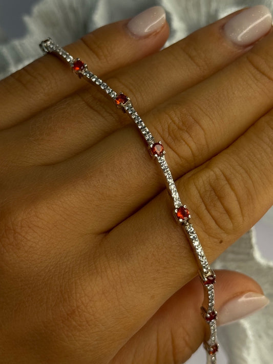 925 Sterling Silver Red Spinel & Beryl Bracelet Length 7.5