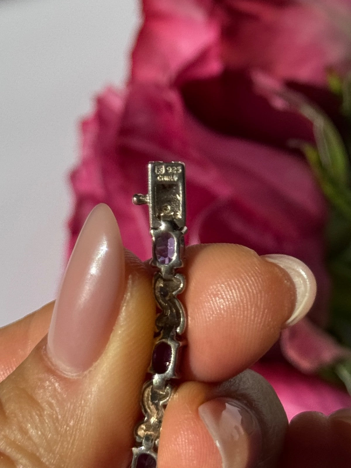 925 Sterling Silver Amethyst Bracelet 7.5 Inch