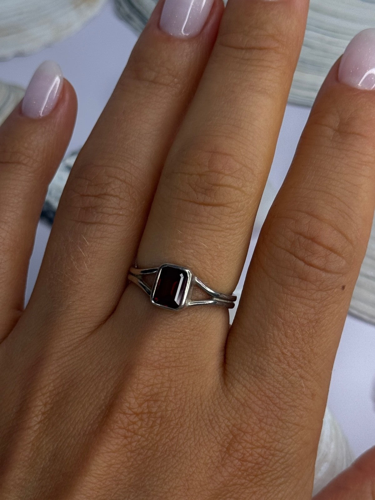 Classy 925 Sterling Silver Garnet Ring Size 8