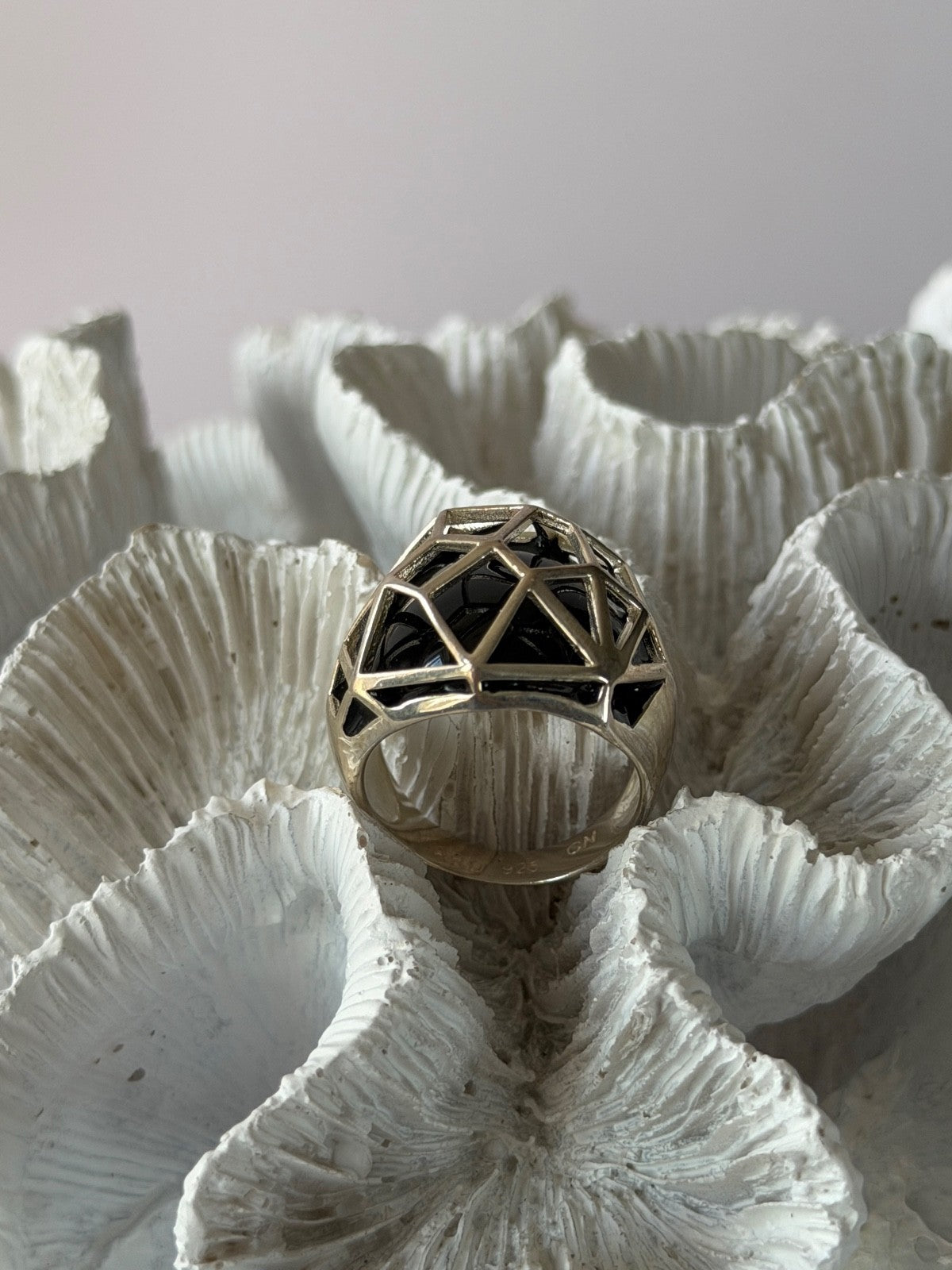 ARD Modernist 925 Sterling Silver Geometric Black Onyx Ring Size 8