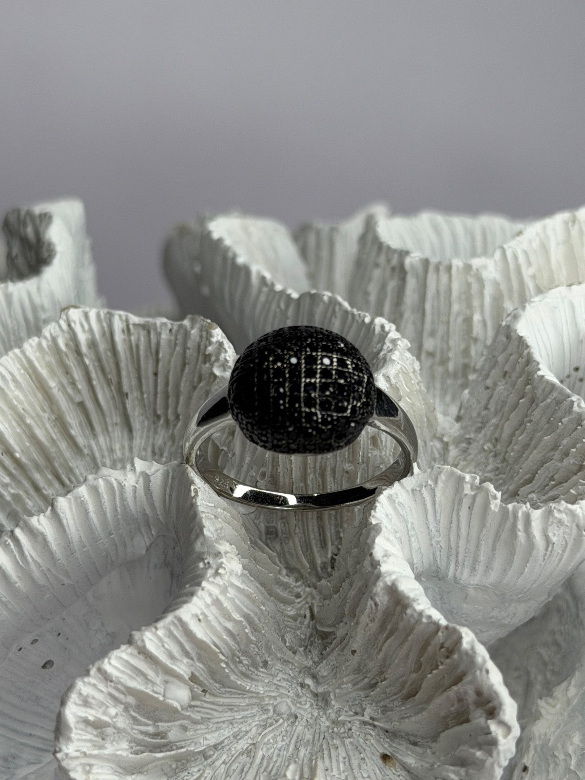 925 Sterling Silver Black Diamonds Ring Size 11