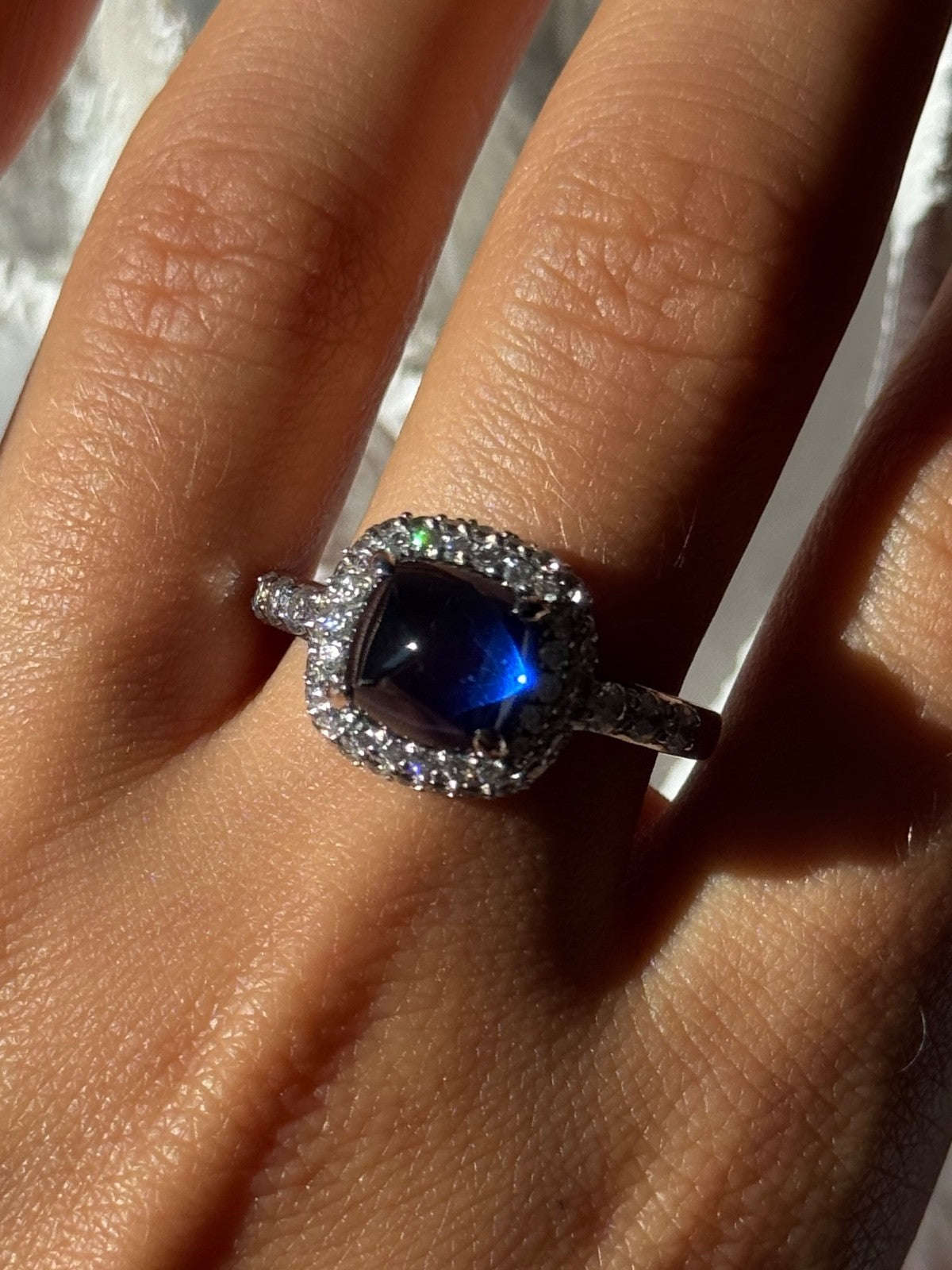 925 Sterling Silver Blue Sapphire & Cz Ring Size 11