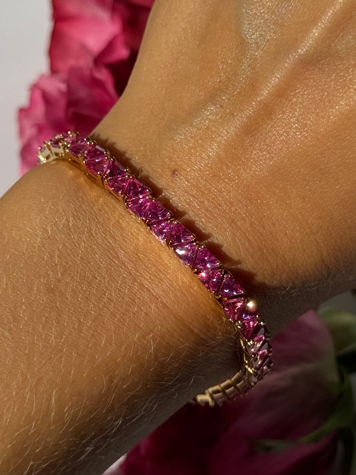 925 Sterling Silver Gold Plated Pink Topaz Bracelet 7 Inch