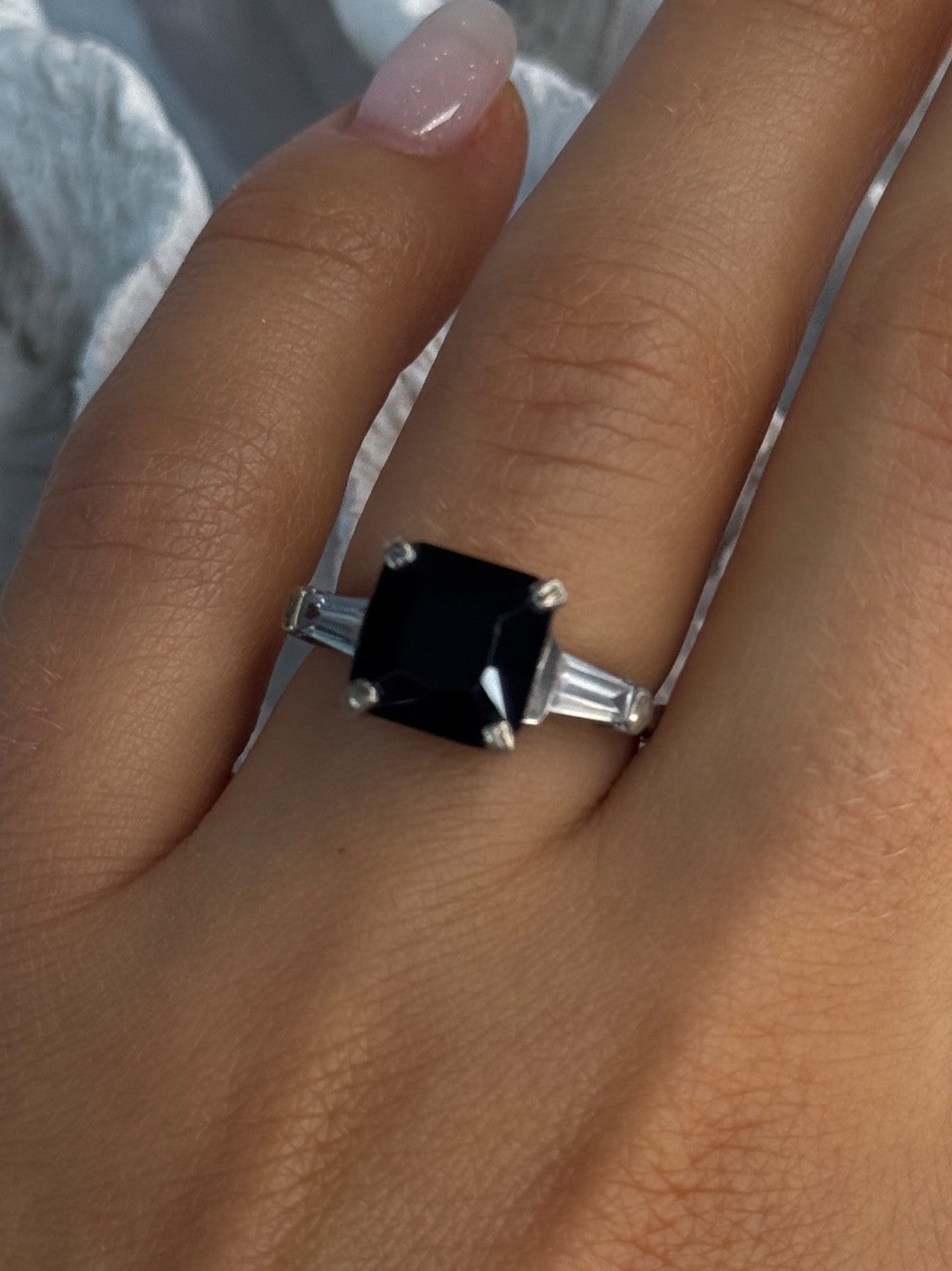 925 Sterling Silver Black Onyx & Beryl Ring Size 7