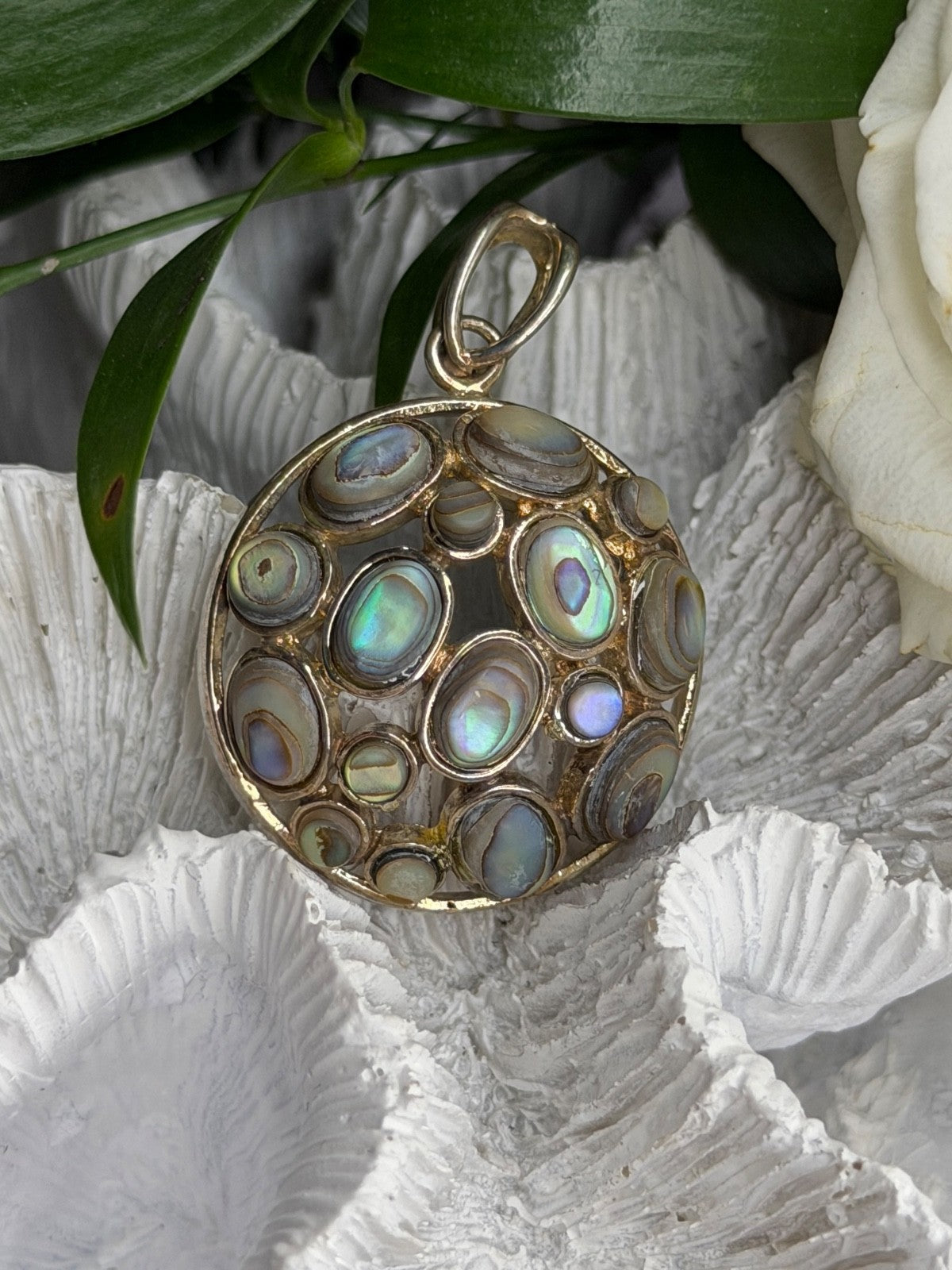 Vintage 925 Sterling Silver Abalone Pendant Length 1.70 in