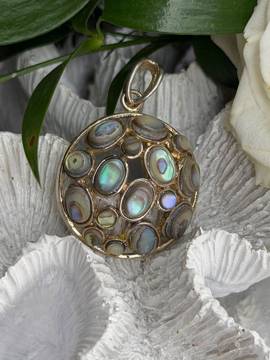 Vintage 925 Sterling Silver Abalone Pendant Length 1.70 in