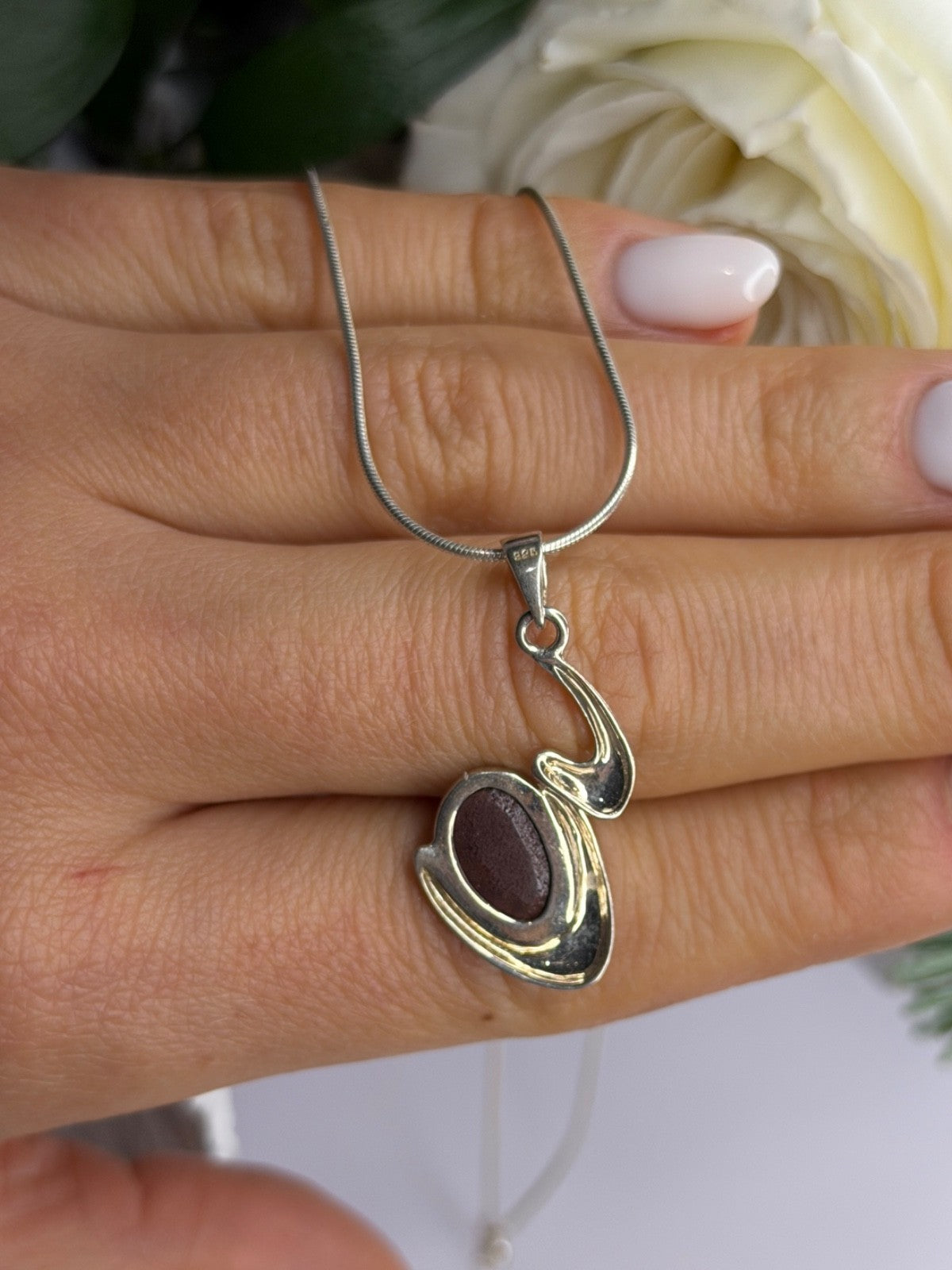 Italy 925 Sterling Silver Opal Necklace Length 16 in