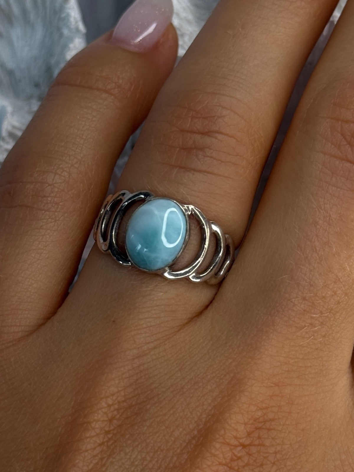 925 Sterling Silver Larimar Ring Size 7