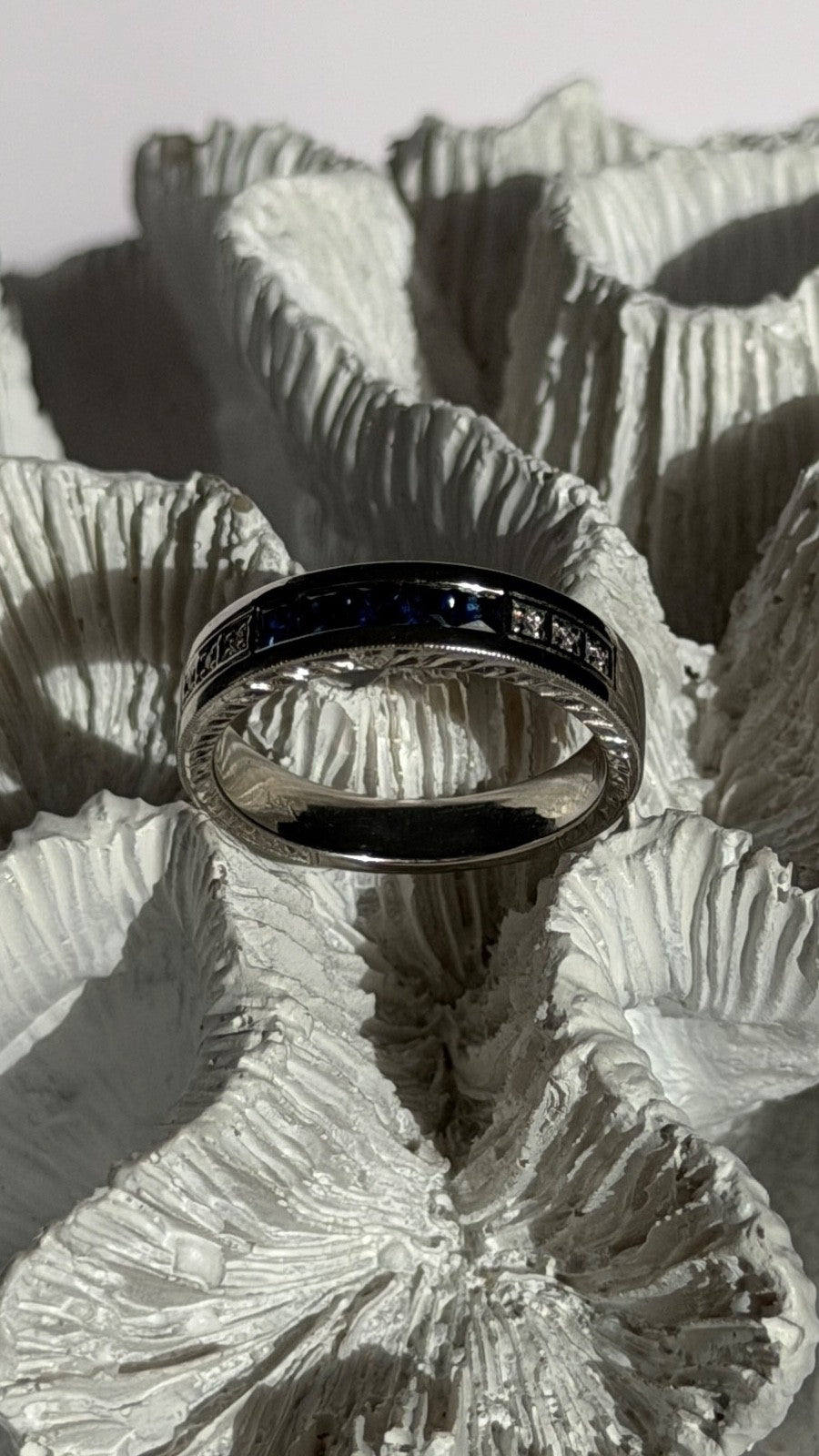 14K White Gold Sapphire & Diamond Ring Size 10.5