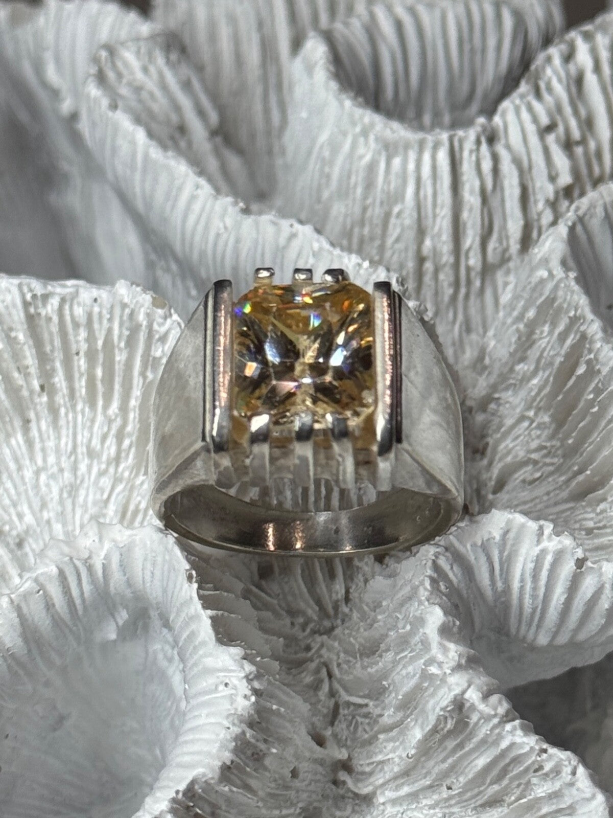 Men'S 925 Sterling Silver Yellow Spinel Ring Size 8.5