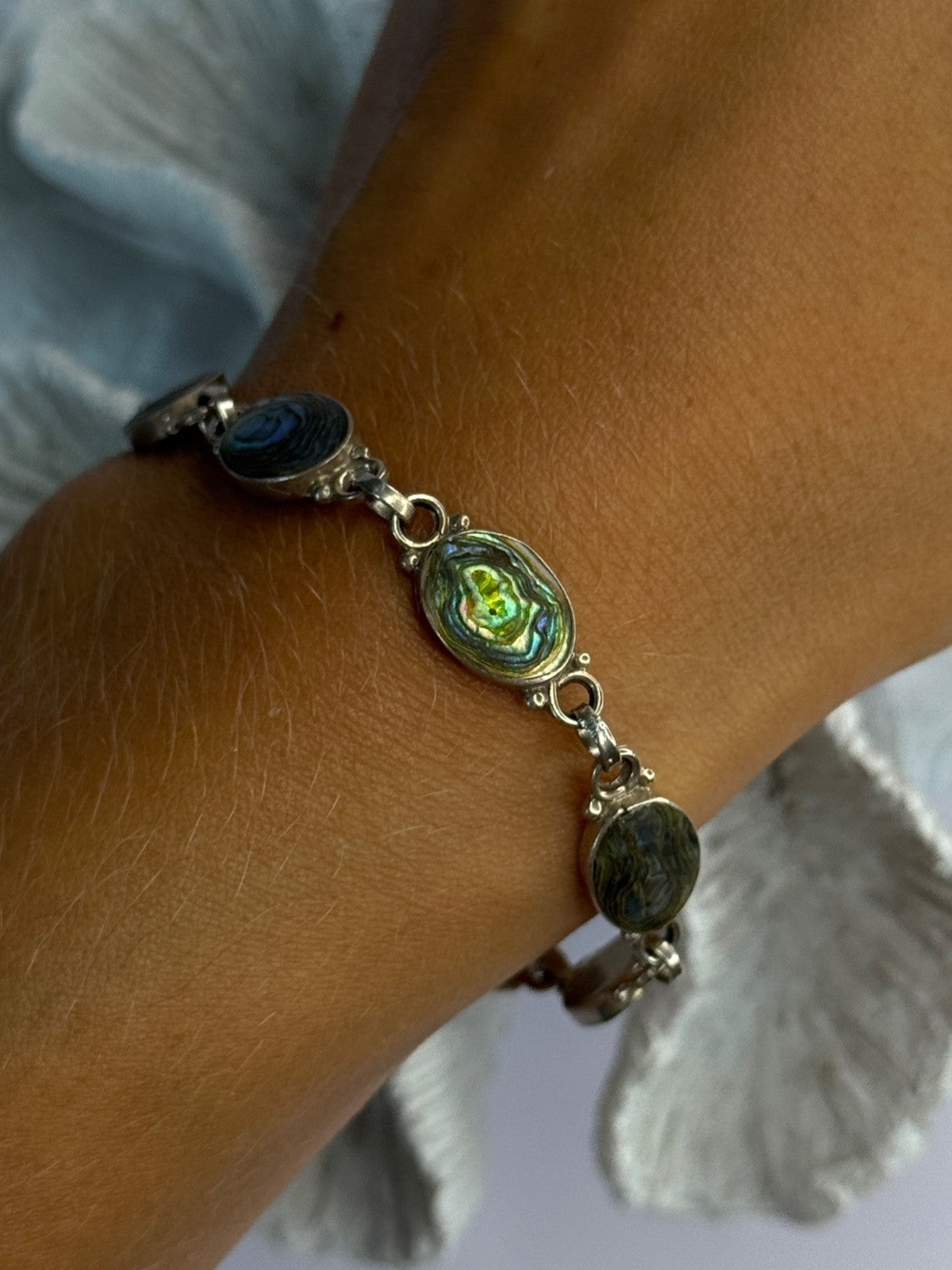 Vintage 925 Sterling Silver Abalone Bracelet Length 6.5