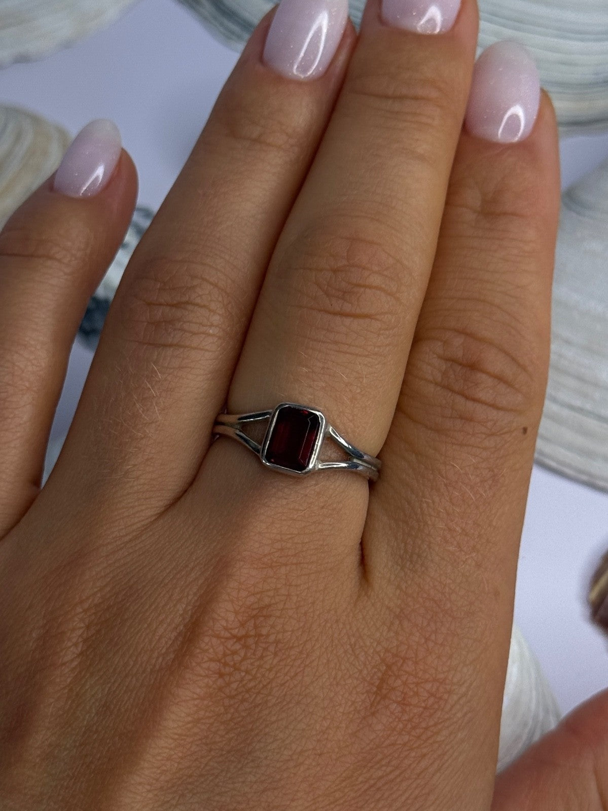 Classy 925 Sterling Silver Garnet Ring Size 8
