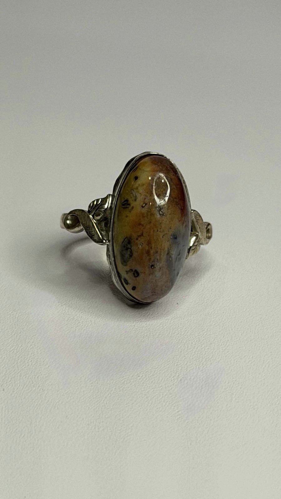 Vintage 925 Sterling Silver Moss Agate Ring Size 4.5