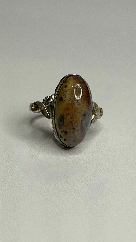 Vintage 925 Sterling Silver Moss Agate Ring Size 4.5