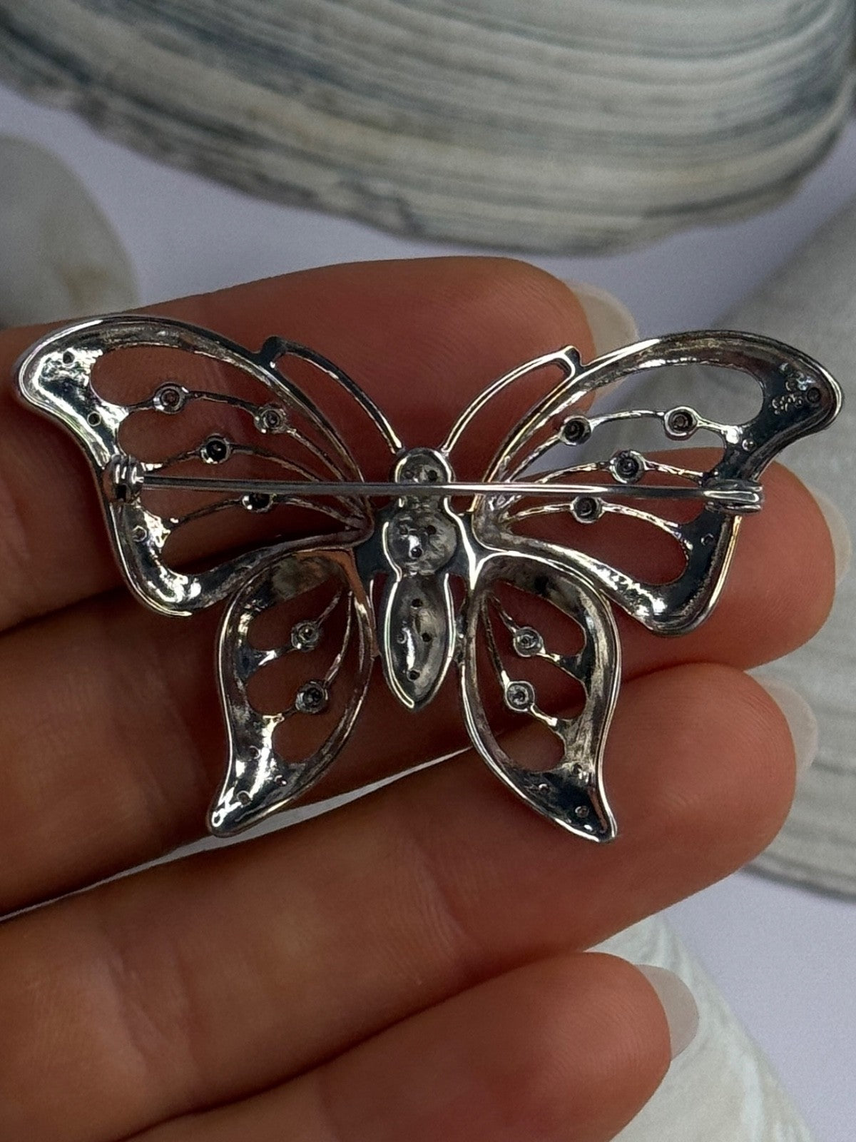 925 Sterling Silver Butterfly Beryl Brooch Length 1.30 Inch