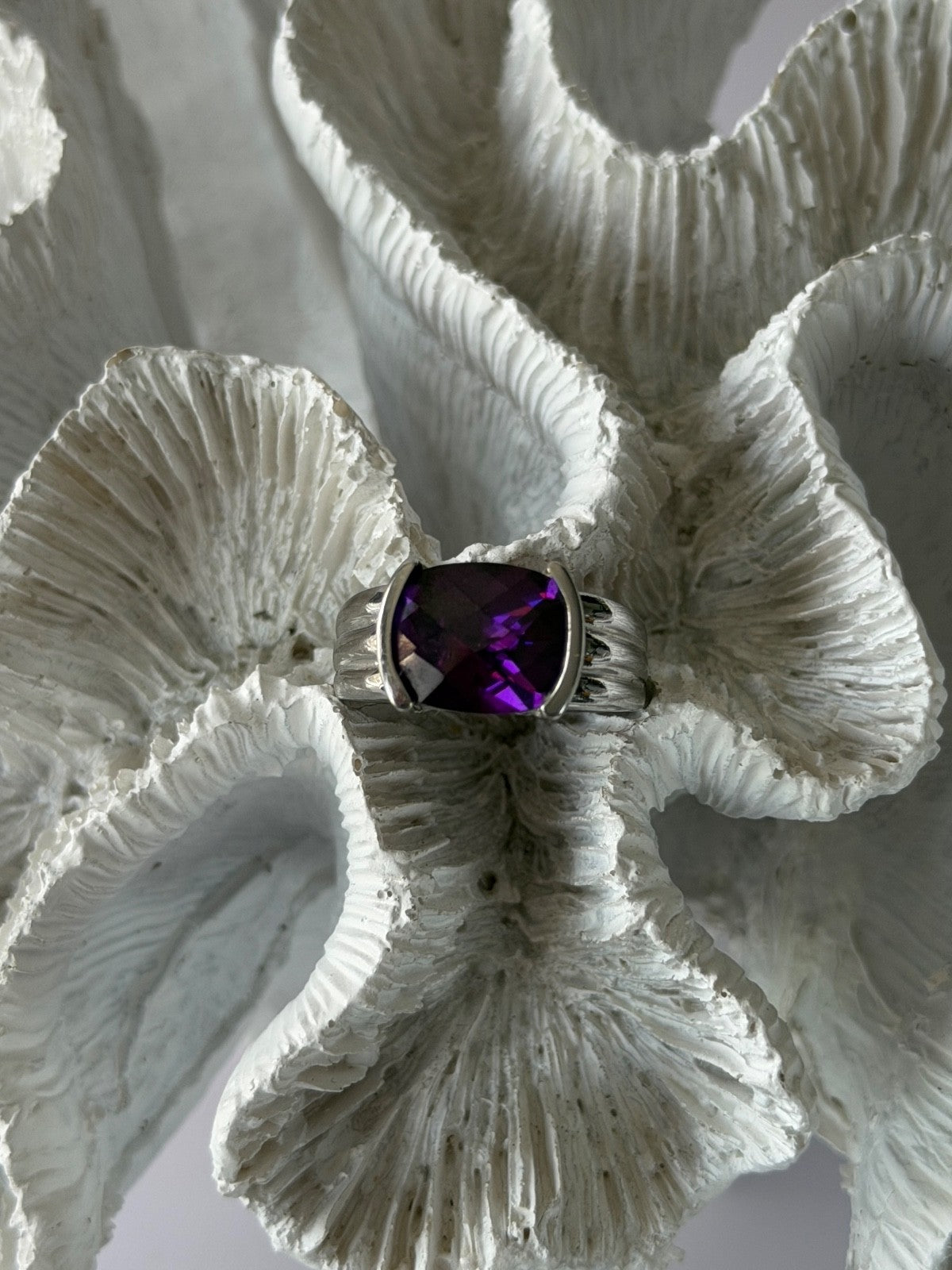 FAS 925 Sterling Silver Amethyst Ring Size 8