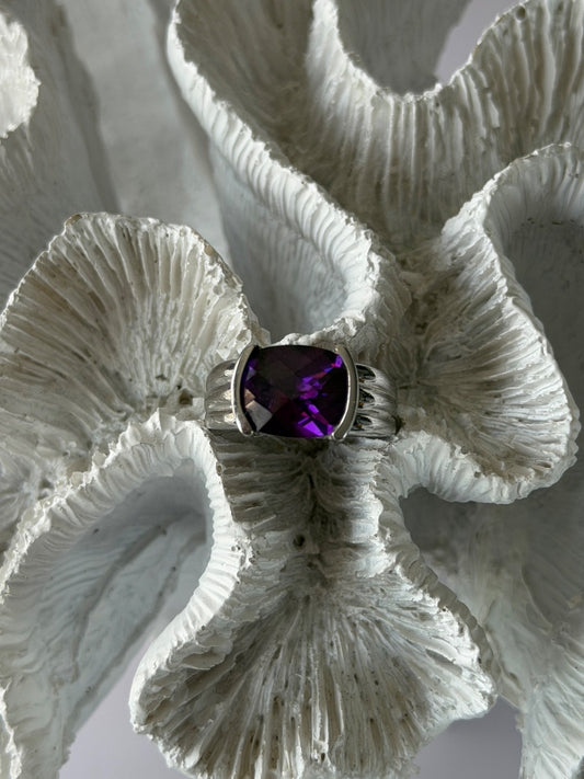 FAS 925 Sterling Silver Amethyst Ring Size 8