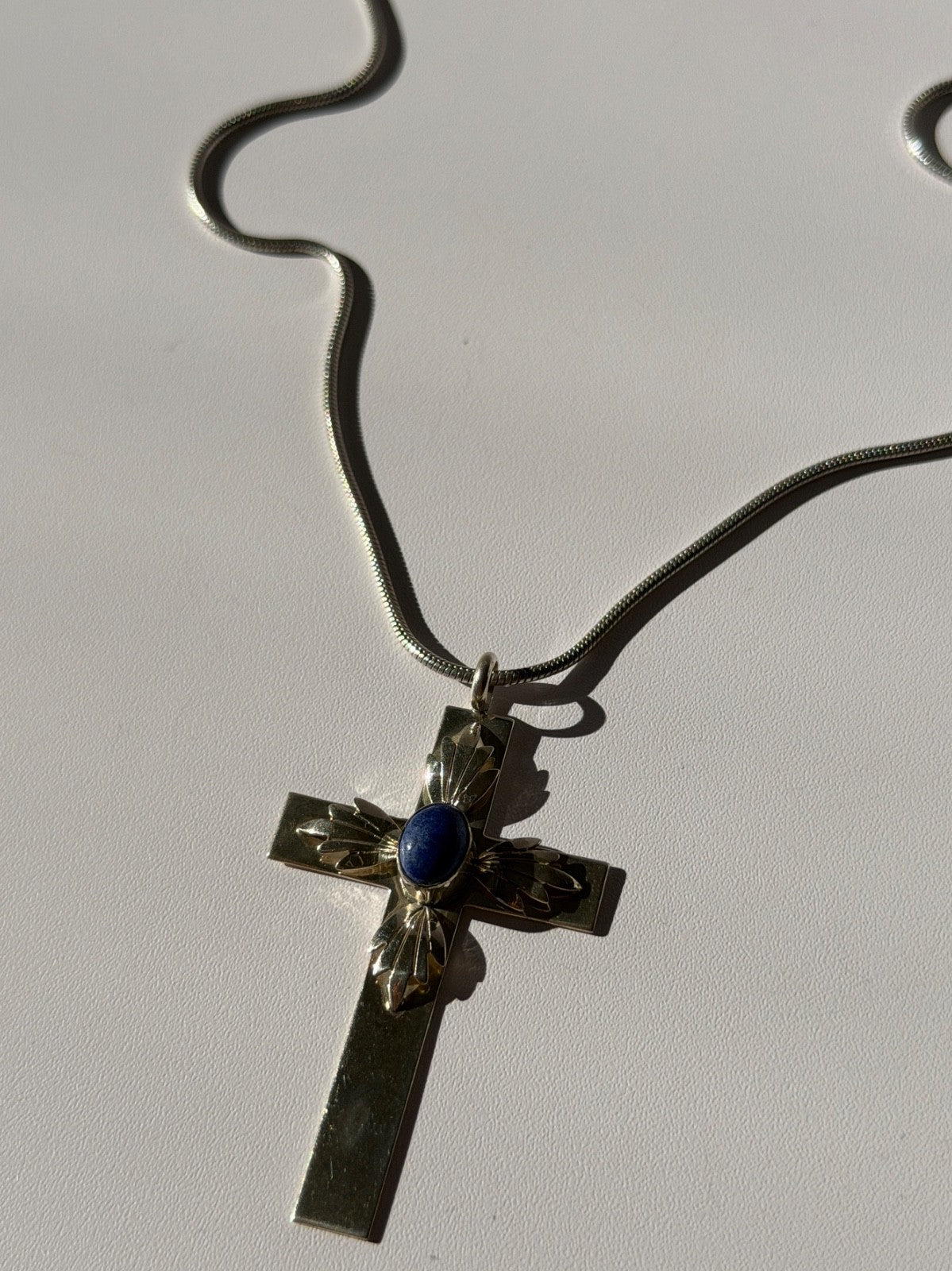 Vintage 925 Sterling Silver Sodalite Cross Necklace Length 18 in