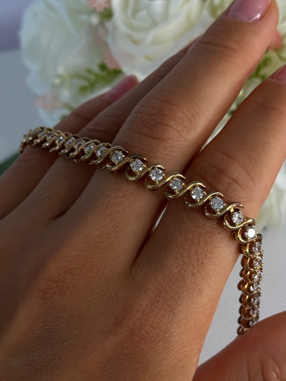 Fas 925 Sterling Silver Gold Plated CZ Bracelet Length 8.5 Inch