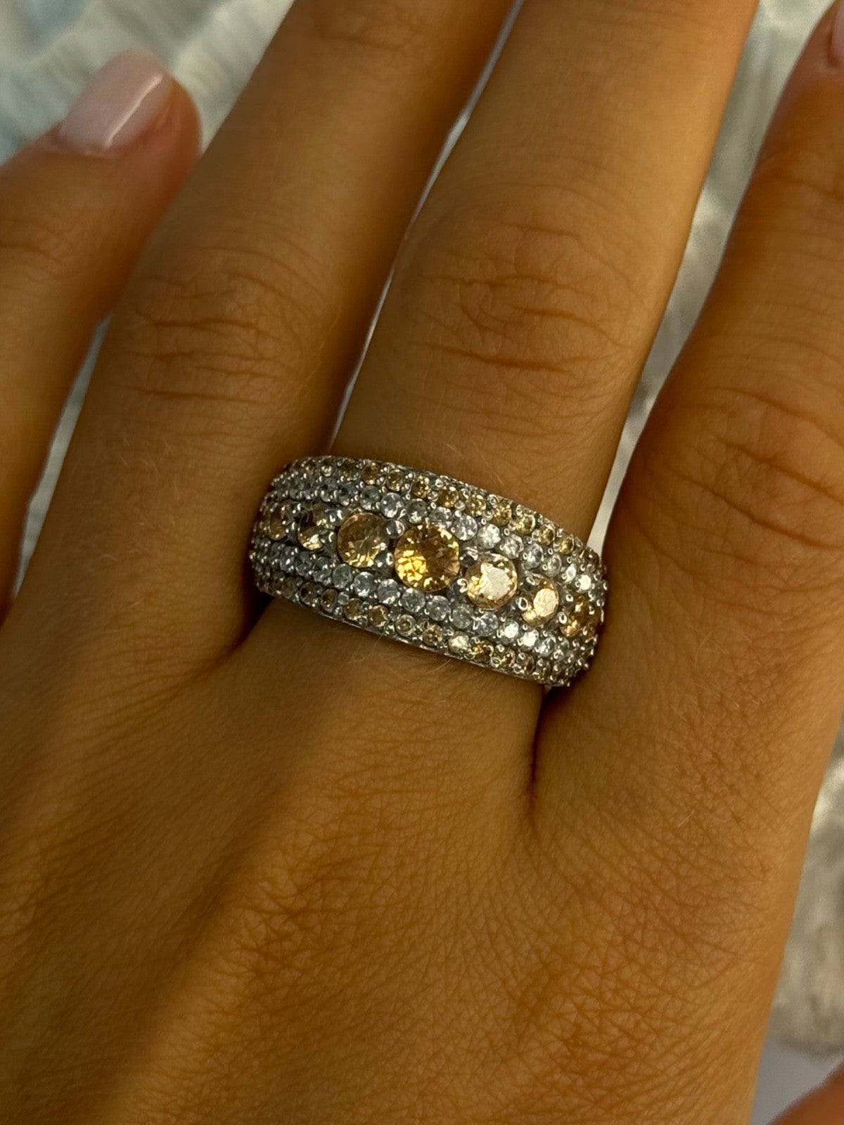 925 Sterling Silver Citrine & Beryl Ring Size 9.5