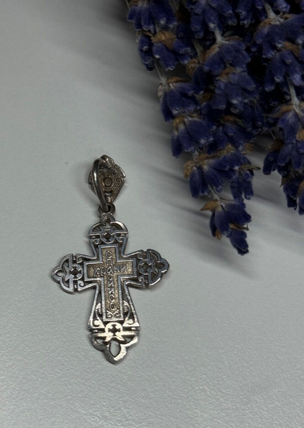 925 Sterling Silver CZ Cross Length 40 Mm