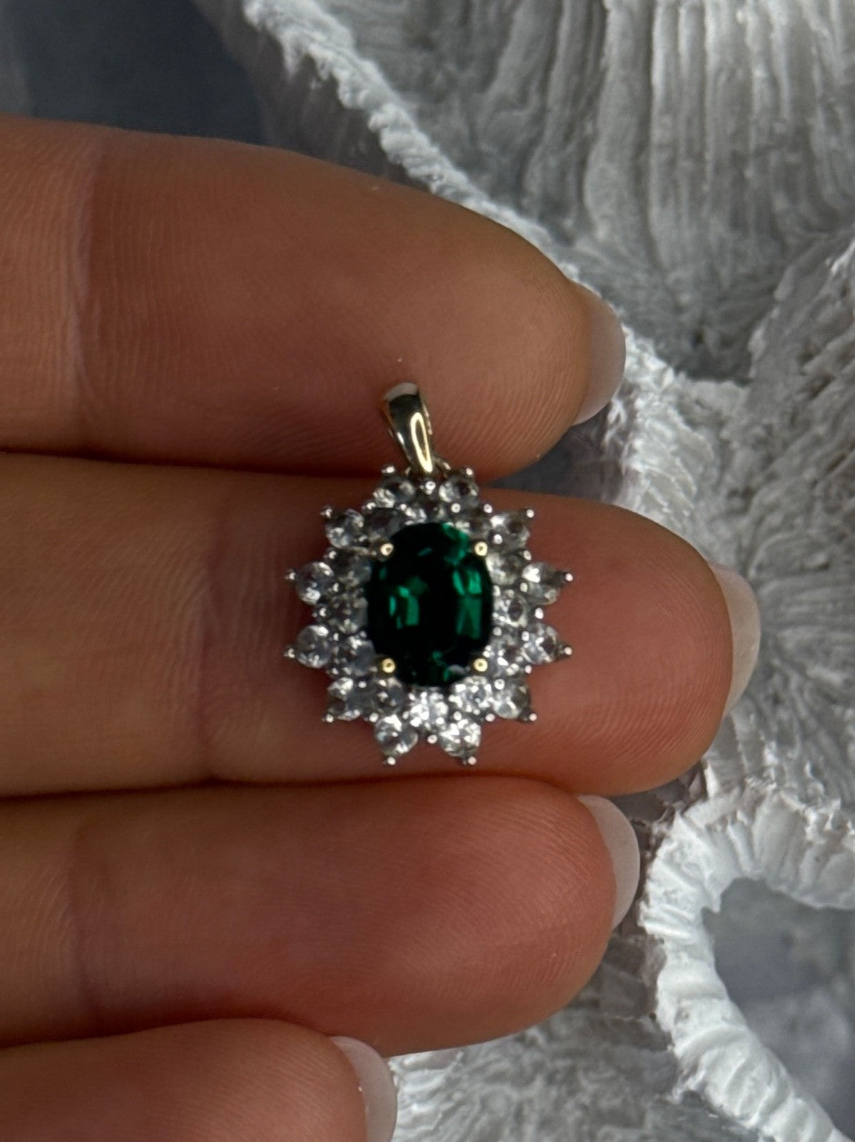 925 Sterling Silver Gold Plated Emerald & Beryl Pendant Length 0.80 Inch