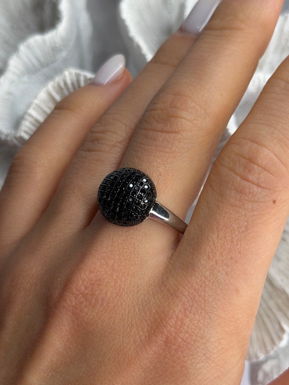 925 Sterling Silver Black Diamonds Ring Size 11
