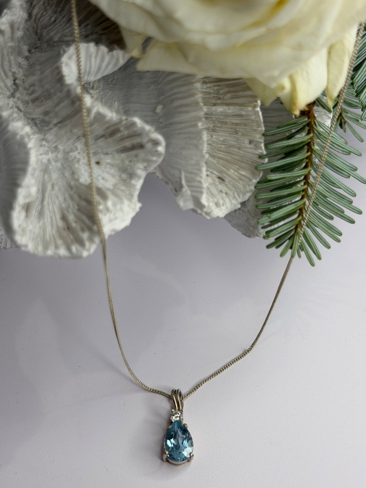 925 Sterling Silver Blue Topaz & Beryl Necklace Length 18 in