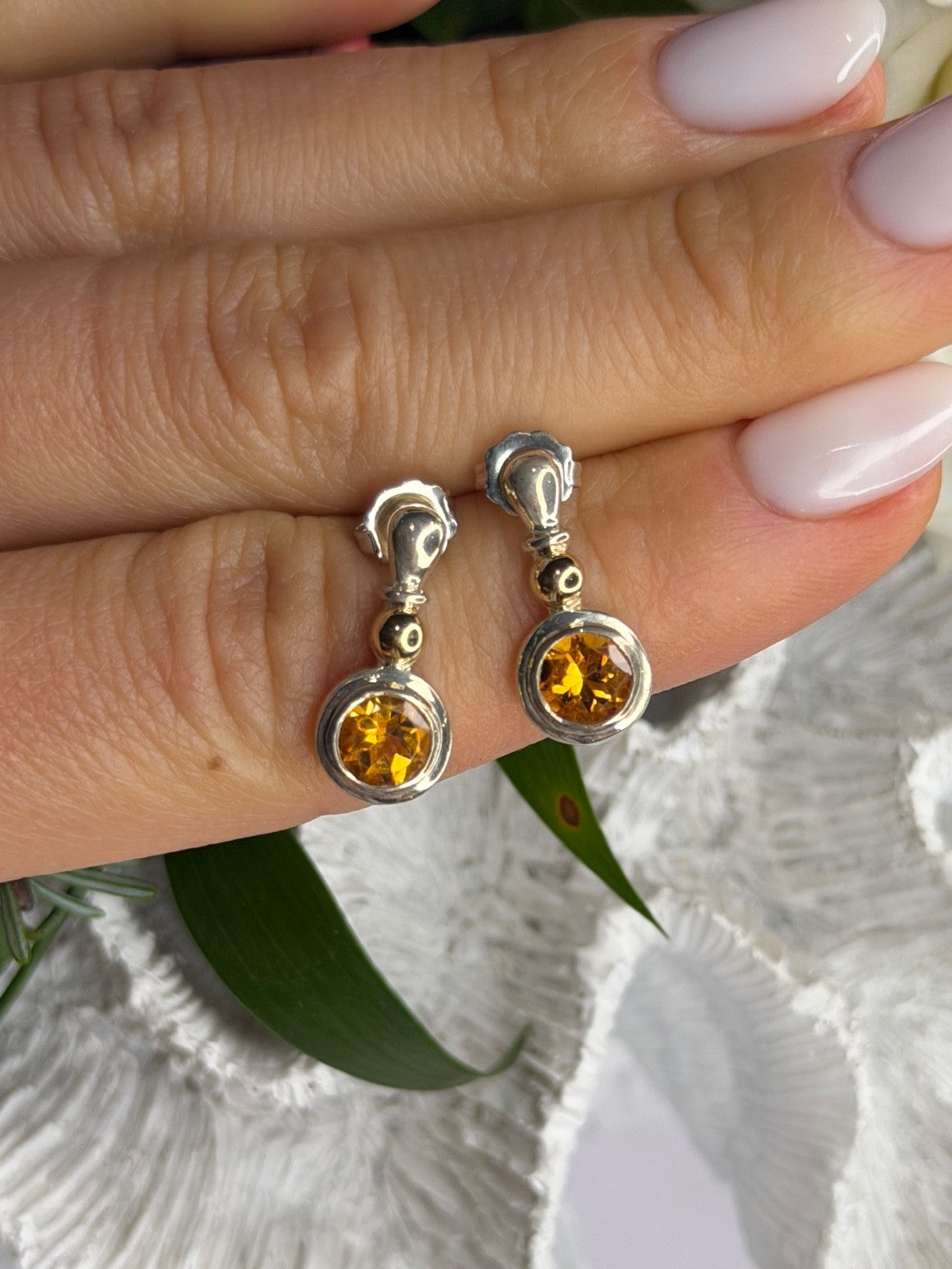 Vintage 925 Sterling Silver Citrine Earrings