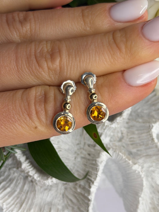Vintage 925 Sterling Silver Citrine Earrings