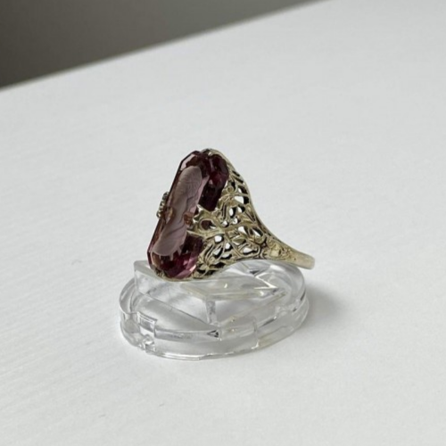 925 Sterling Silver Pink Agate "Cameo" Ring Size 6