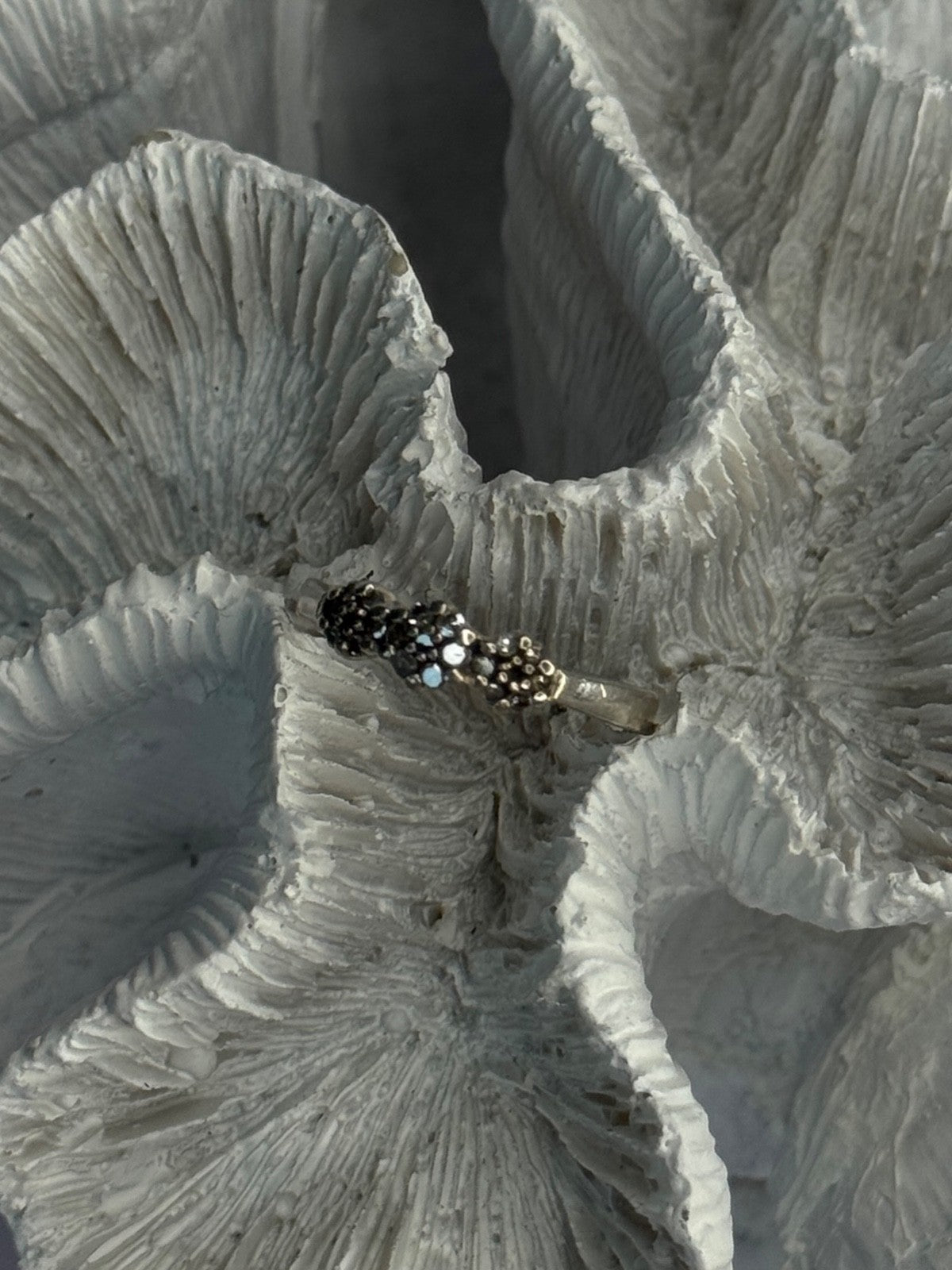 925 Sterling Silver White Spinel Flowers Ring Size 7