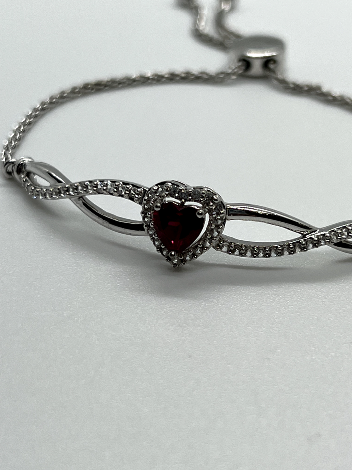 925 Sterling Silver Spinel & CZ Heart Bracelet