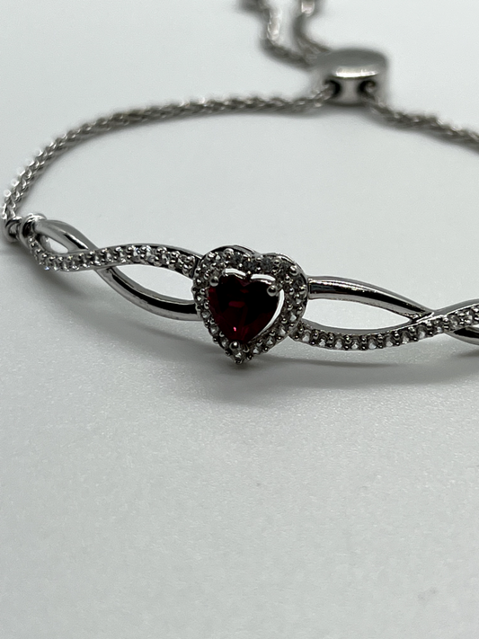 925 Sterling Silver Spinel & CZ Heart Bracelet