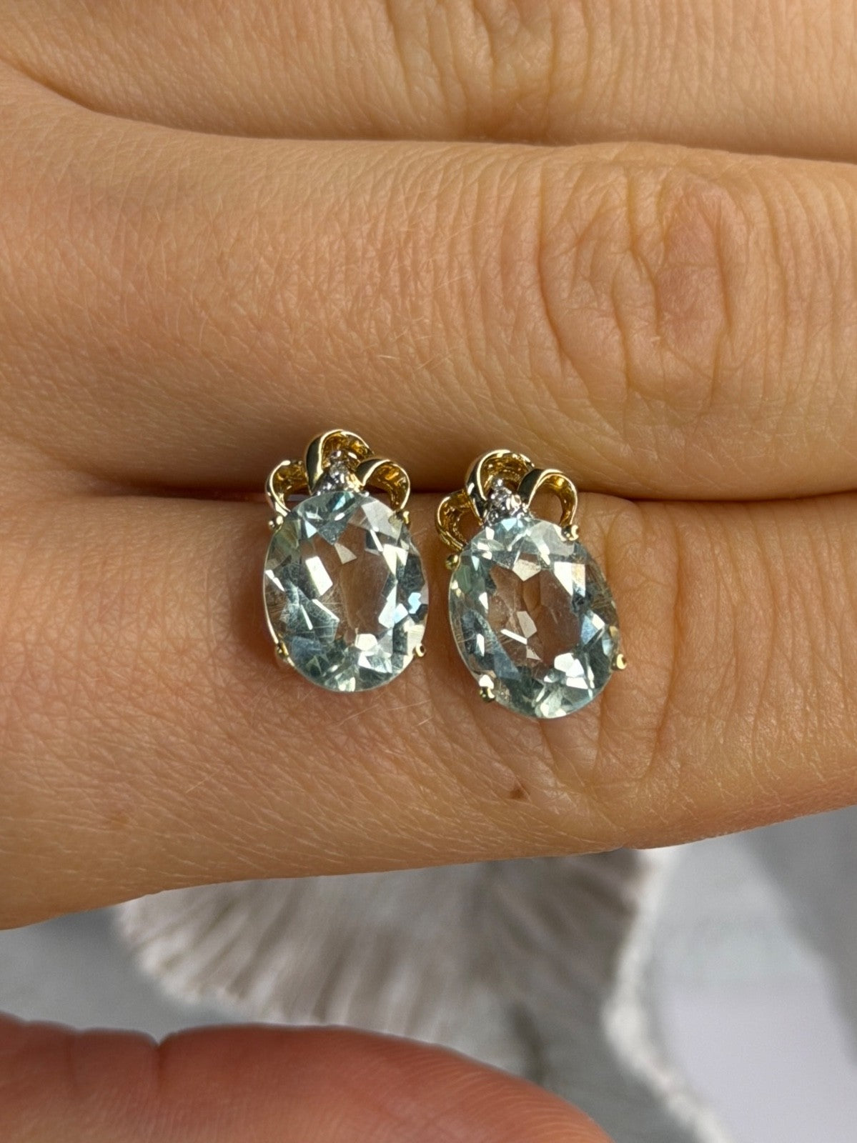 10K Yellow Gold Prasiolite & Diamond Earrings