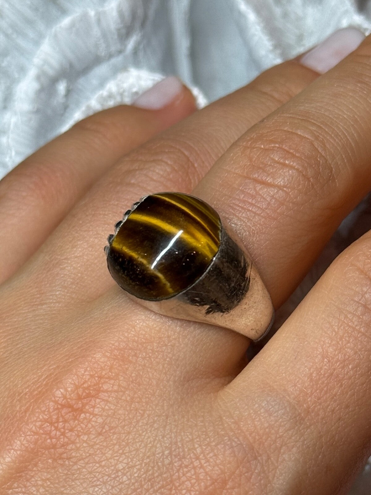 925 Sterling Silver Amber Men'S Ring Size 9