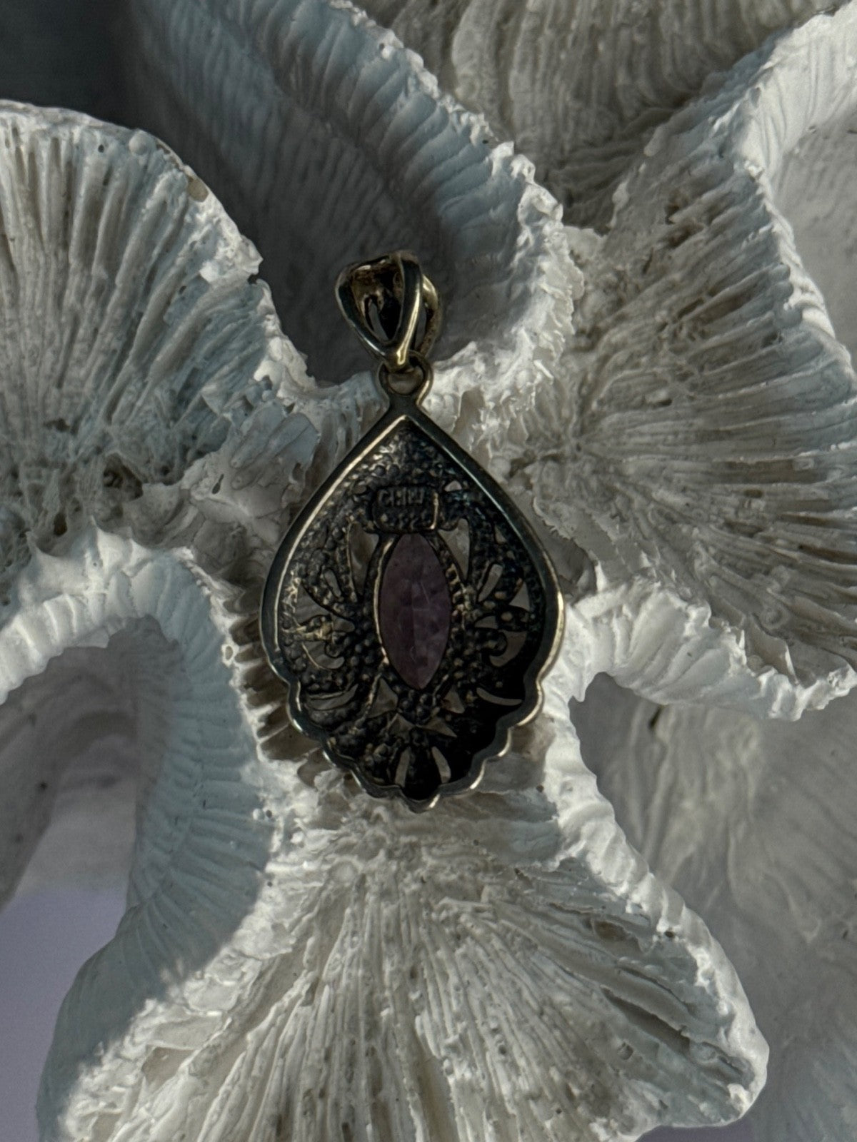 Classy 925 Sterling Silver Amethyst Pendant Length 1.20 Inch