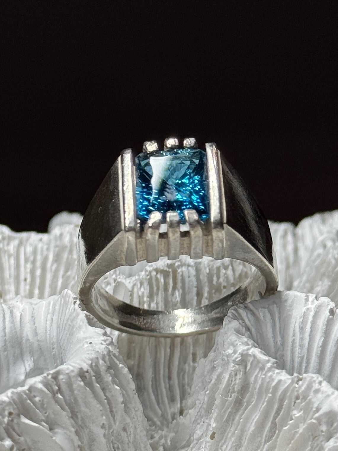 Men'S 925 Sterling Silver Aquamarine Ring Size 9