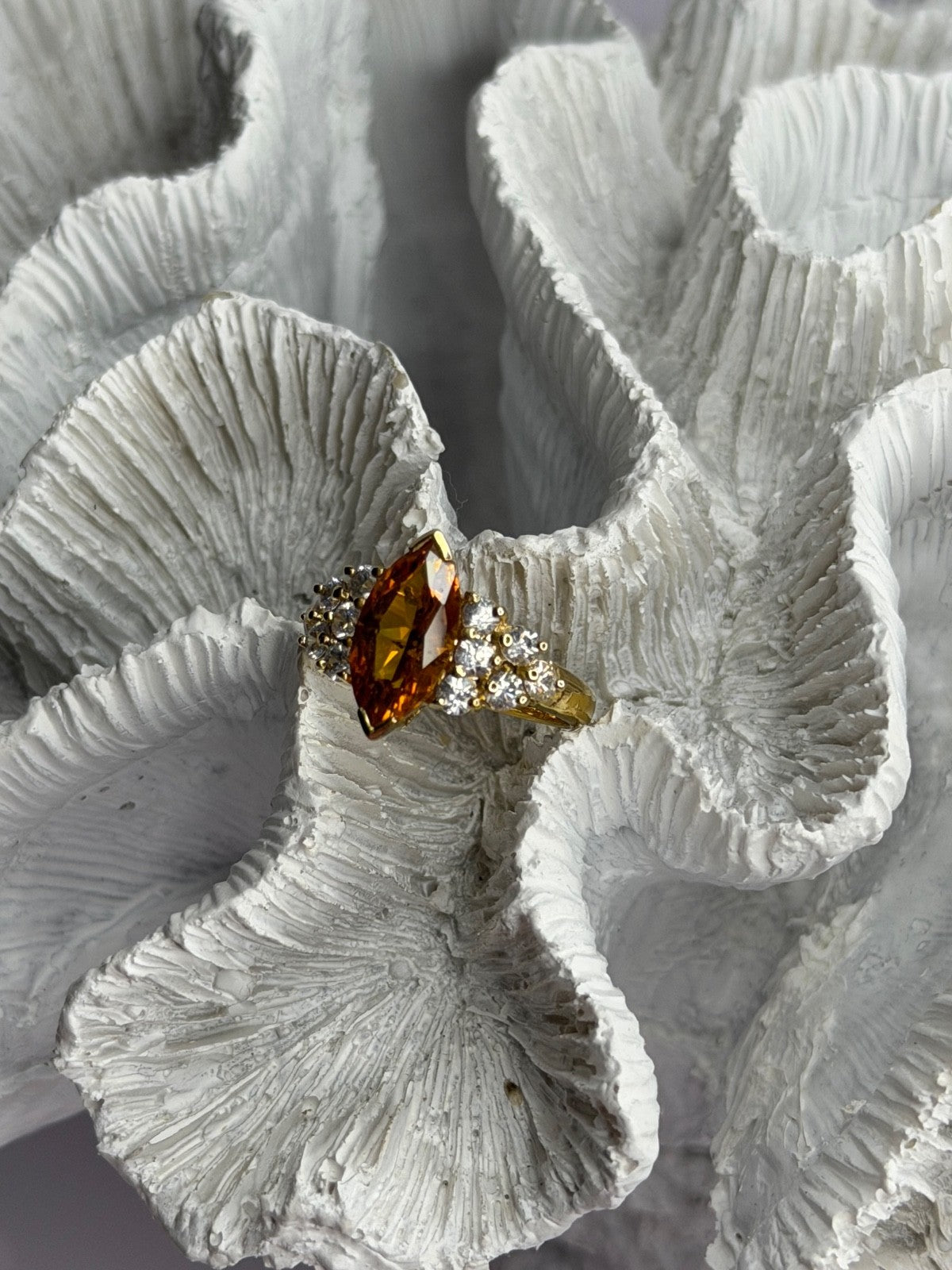 925 Sterling Silver Gold Plated Cz Ring Size 6.5