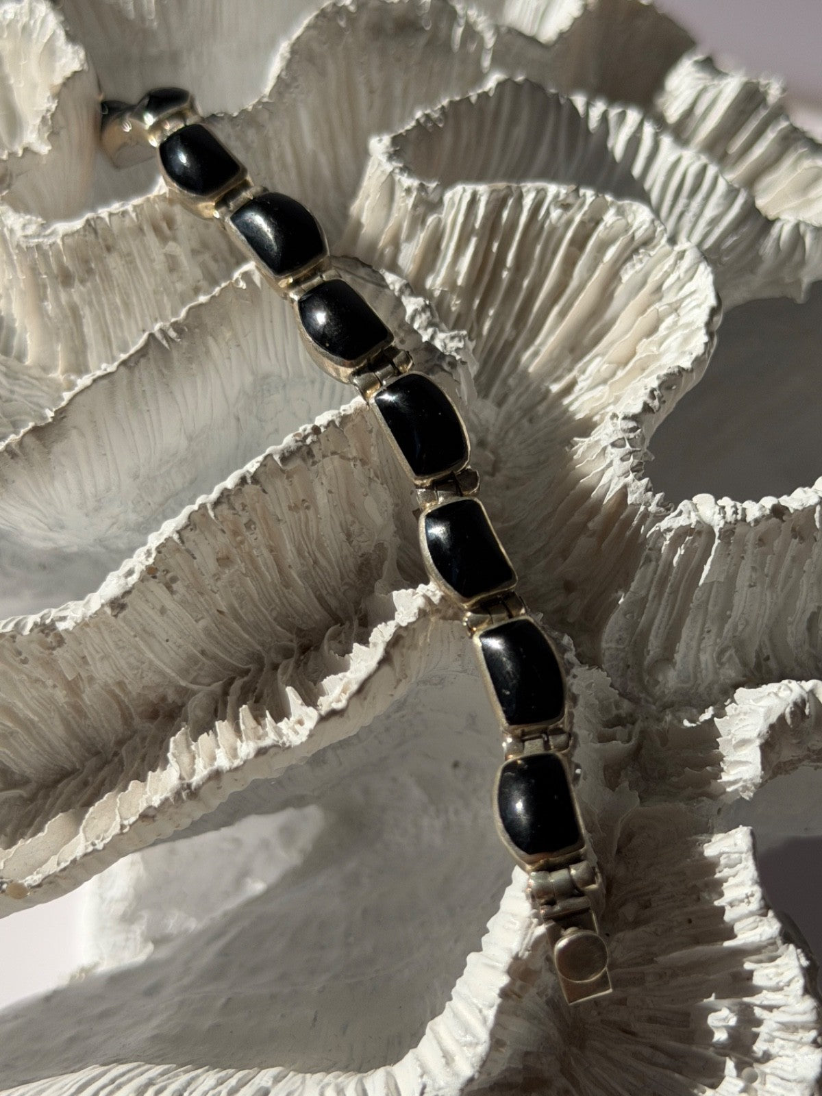 Vintage 950 Sterling Silver Black Onyx Bracelet