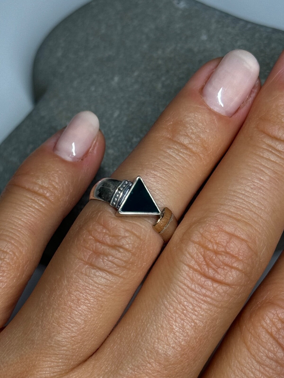 925 Sterling Silver & 10k Yellow Gold Onyx Ring Size 6