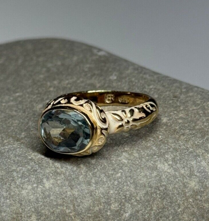 925 Sterling Silver Gold Plated Topaz Ring Size 6