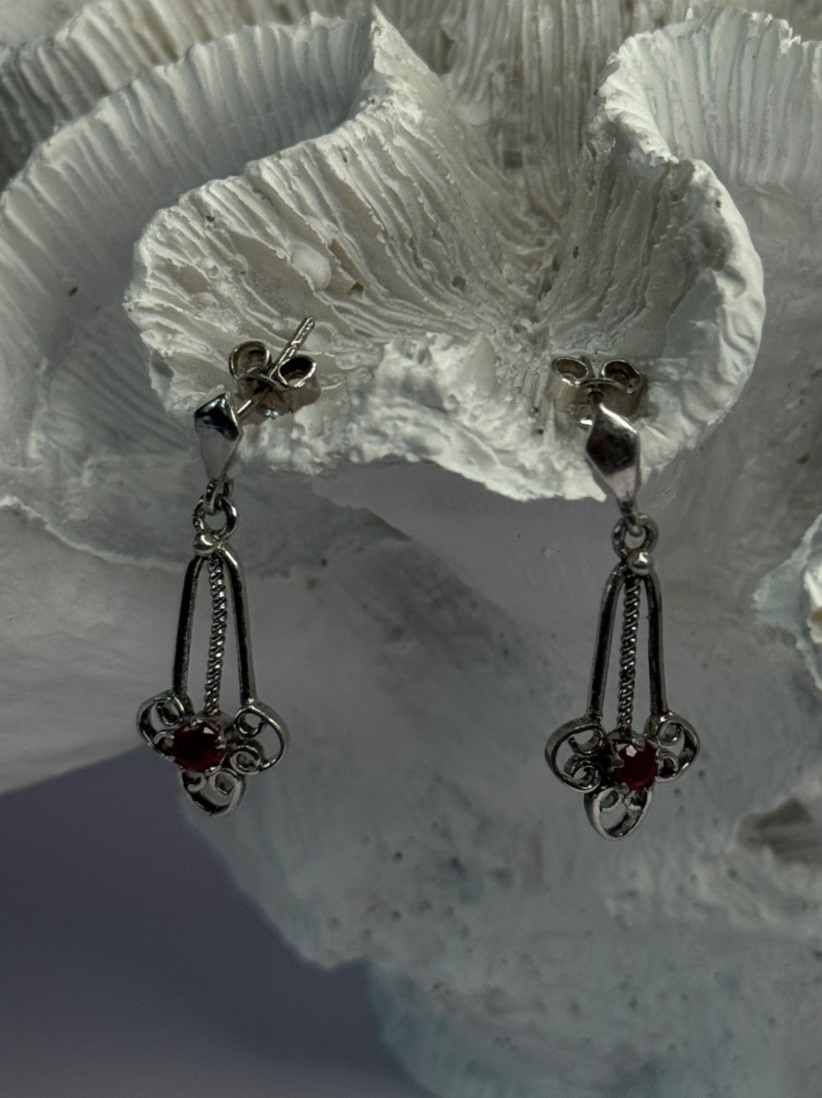 925 Sterling Silver Ruby Earrings Length 1.20 Inch